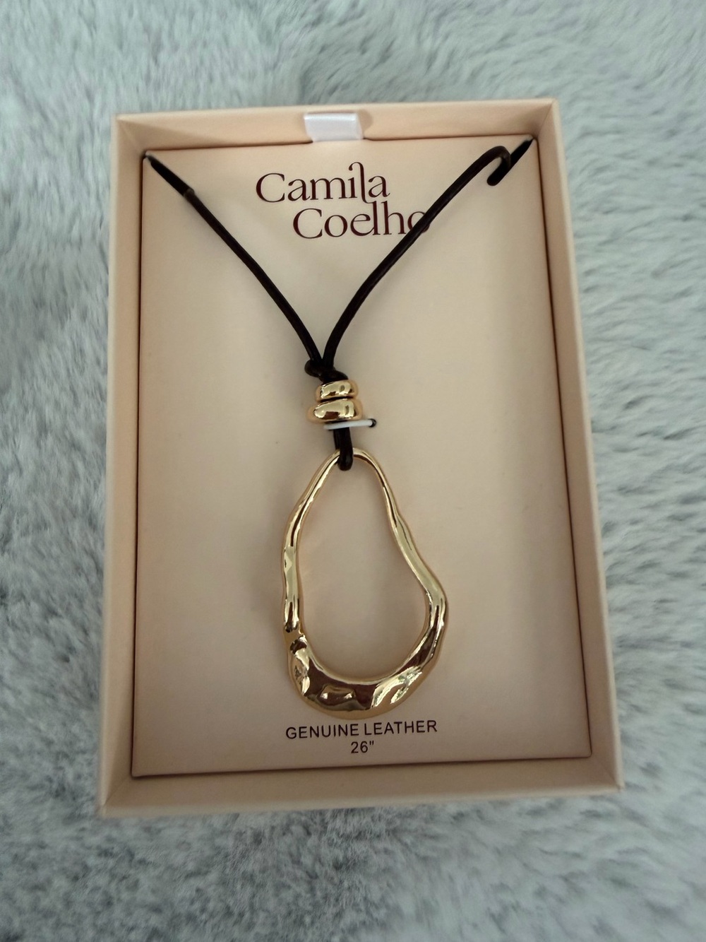 Camila Coelho Gold Organic Pendant Necklace on Leather Cord